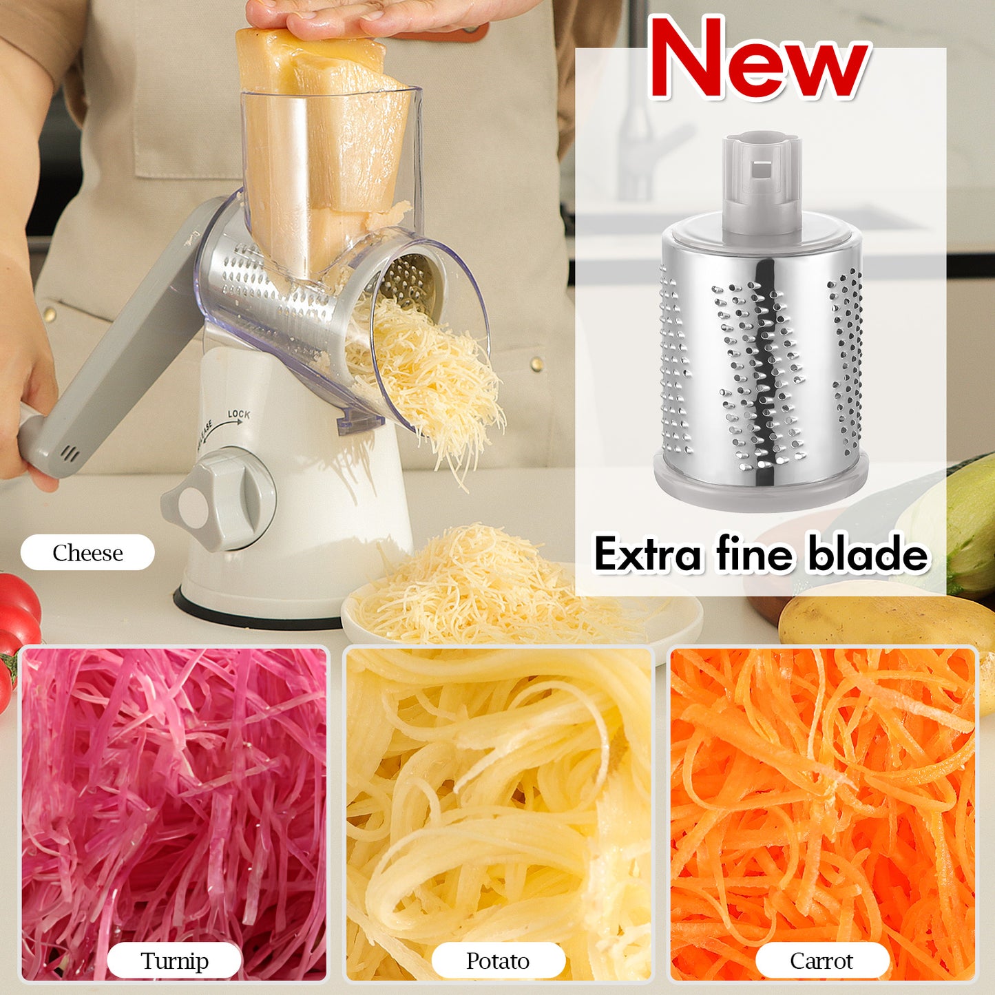 Ourokhome Rotary Cheese Grater Hand Crank with 5 Blades