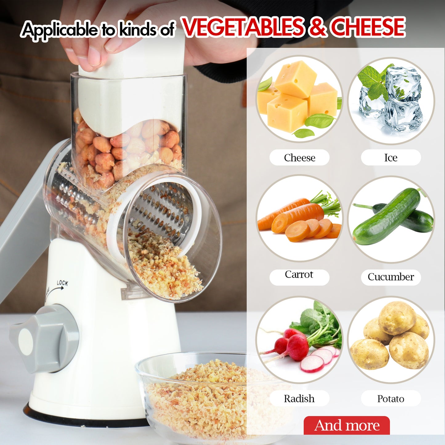 Ourokhome Rotary Cheese Grater Hand Crank with 5 Blades