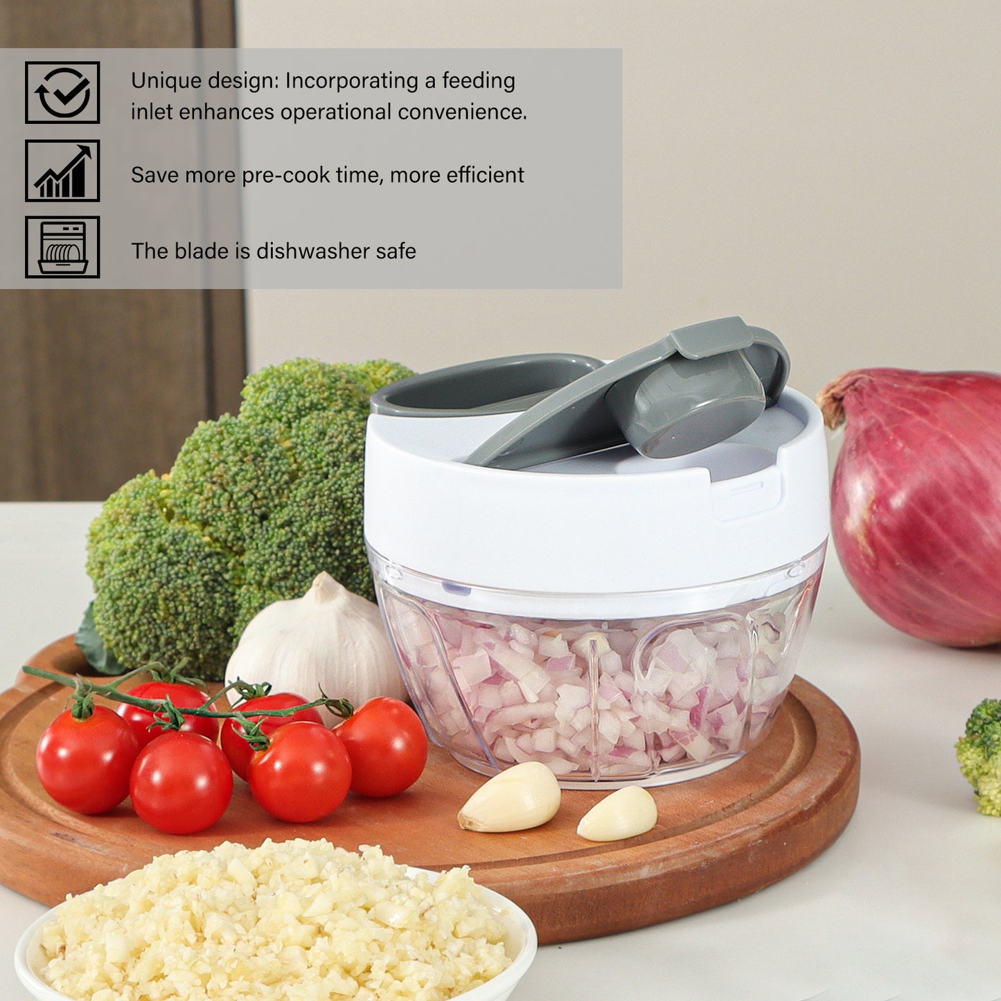 Ourokhome Hand Pull String Vegetable Chopper with Feeding Inlet