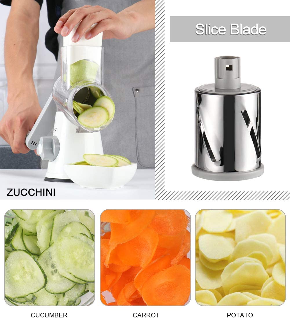 Ourokhome Rotary Cheese Grater Shredder - 3 Drum Blades Manual Speed Round  Food Slicer Nut Grinder with Strong Suction Base for Cheese, Vegetable,  Walnut, Choco…